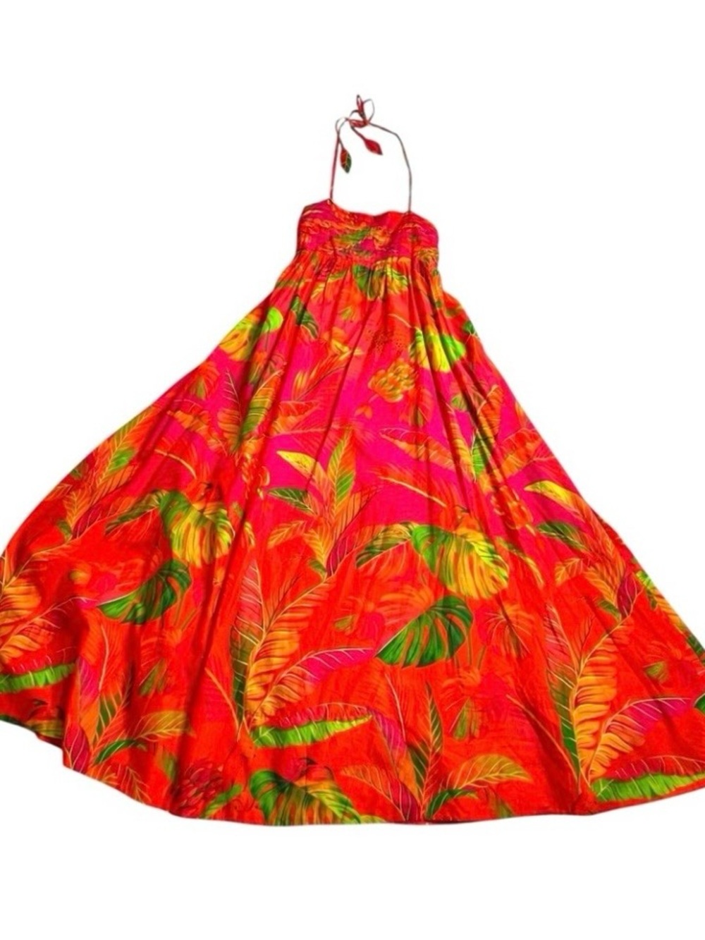 Farm Rio Tropical Maxi Dress Pink Halter Resort Vacation Small Boho